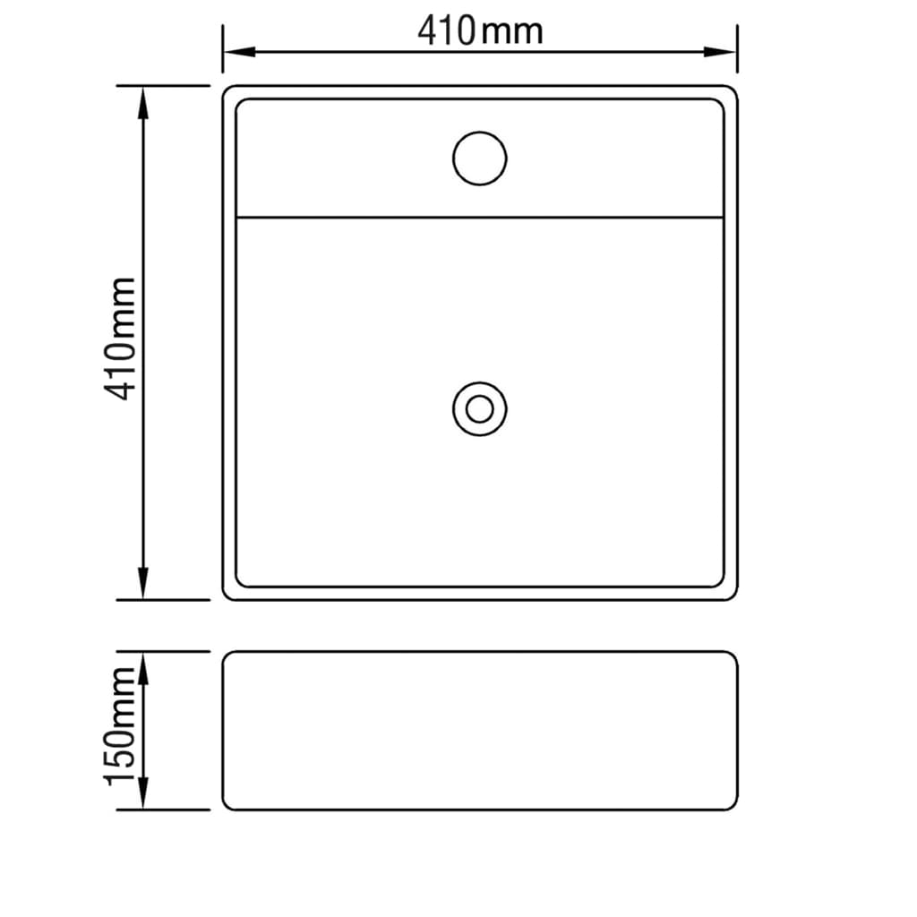Ylellinen keraaminen pesuallas neliö ylivuoto- ja hanareiällä 41 x 41 cm - Sisustajankoti.fi