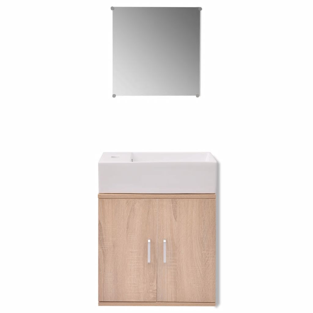 3-osainen Kylpyhuoneen Kaluste- ja Pesuallassarja Beige - Sisustajankoti.fi