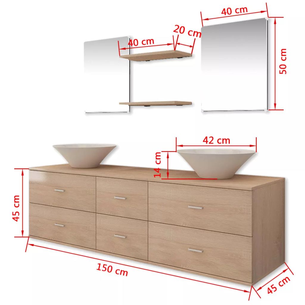 Kylpyhuoneen kaluste- ja allassarja 7 osaa beige - Sisustajankoti.fi