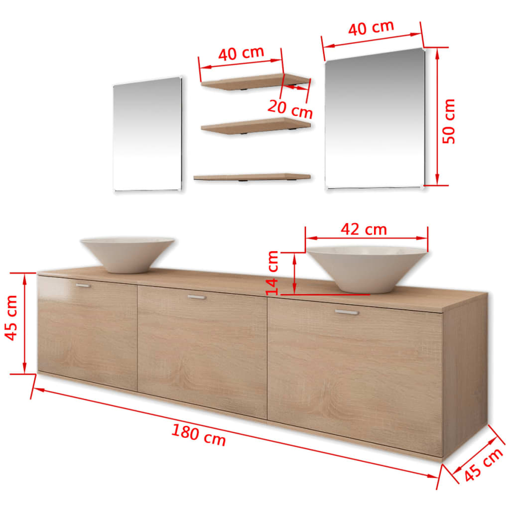 8-osainen Kylpyhuoneen Kaluste- ja Pesuallassarja Beige - Sisustajankoti.fi