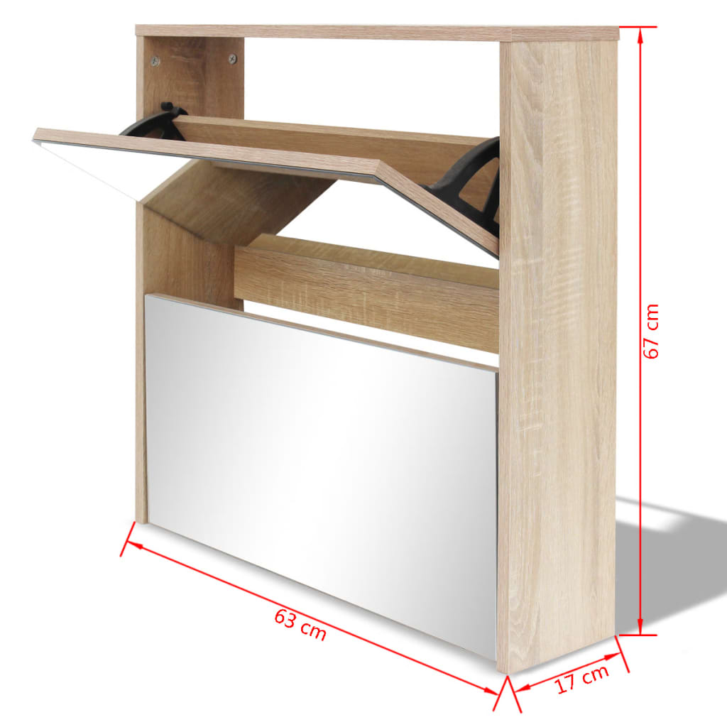 Kenkäkaappi 2 kerrosta ja peilit Tammi 63x17x67 cm - Sisustajankoti.fi