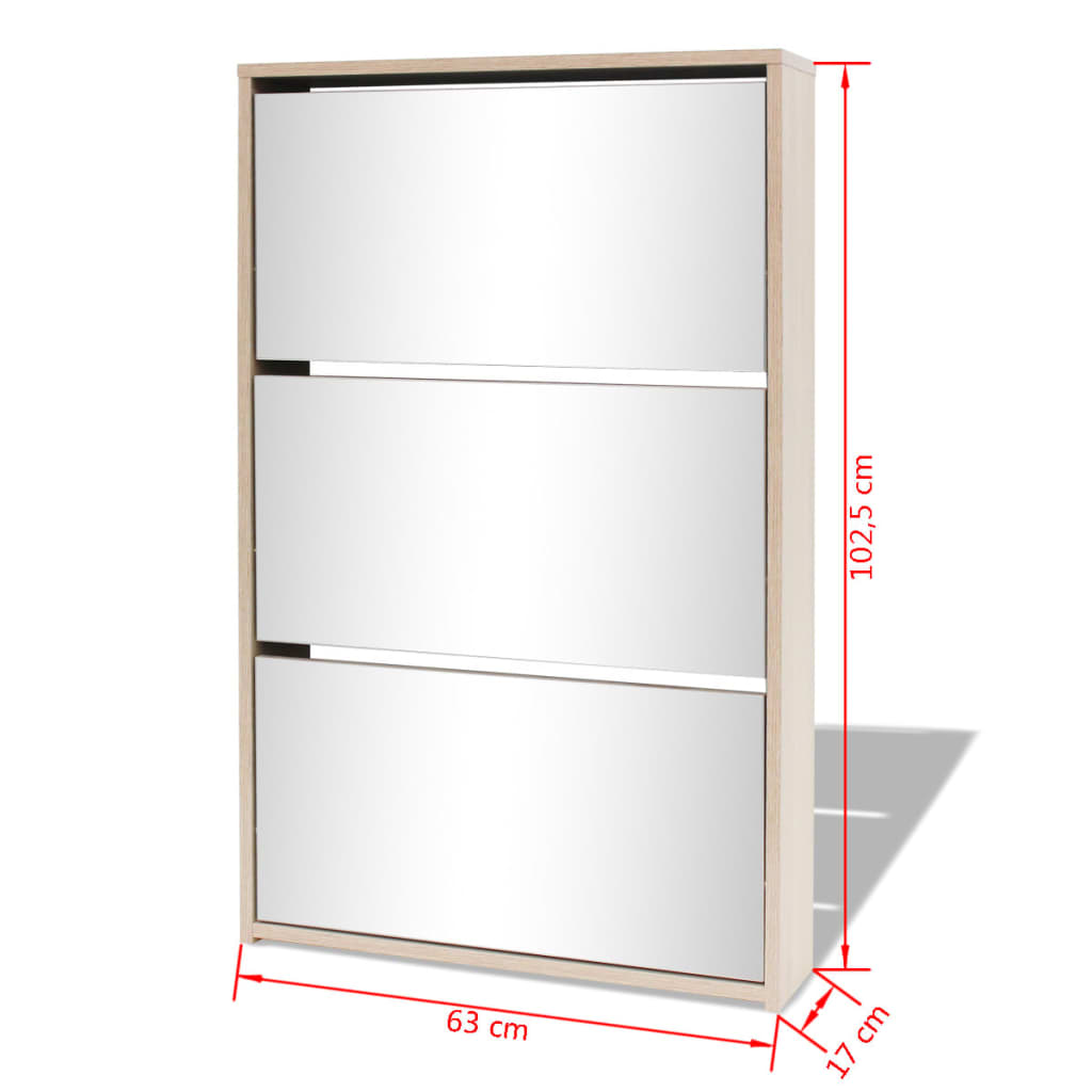 Kenkäkaappi 3 kerrosta ja peilit Tammi 63x17x102.5 cm - Sisustajankoti.fi