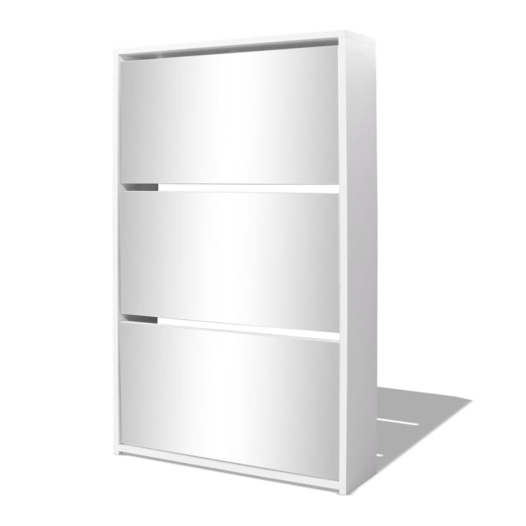 Kenkäkaappi 3 kerrosta ja peilit Valkoinen 63x17x102.5 cm - Sisustajankoti.fi