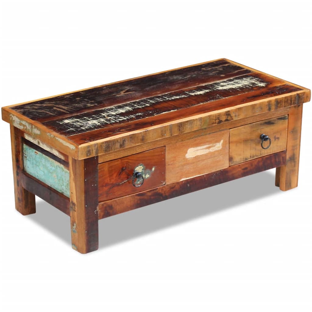 Sohvapöytä laatikoilla kierrätetty massiivipuu 90x45x35 cm - Sisustajankoti.fi
