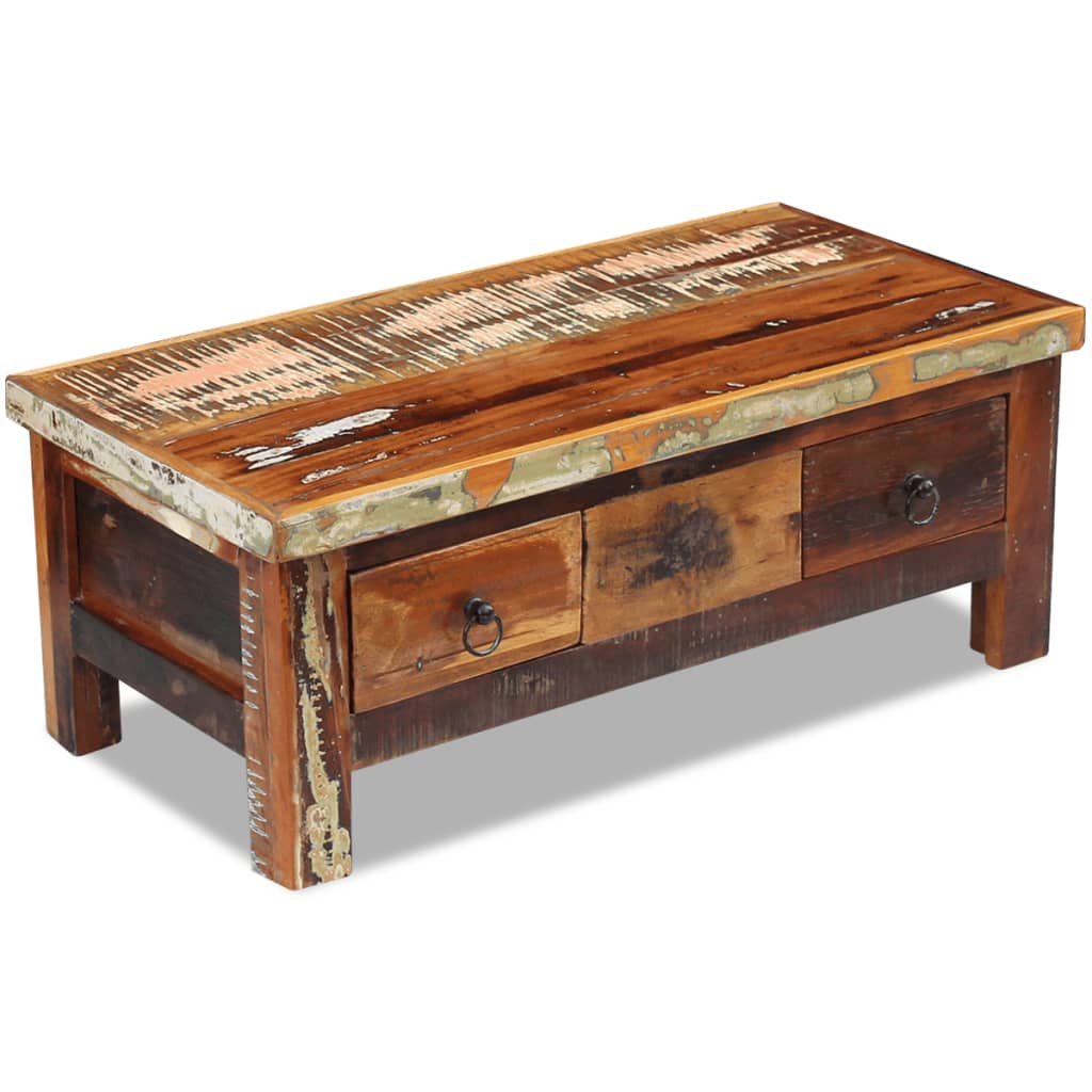 Sohvapöytä laatikoilla kierrätetty massiivipuu 90x45x35 cm - Sisustajankoti.fi
