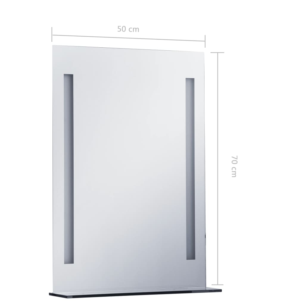 Kylpyhuoneen LED-seinäpeili hyllyllä 50x70 cm - Sisustajankoti.fi