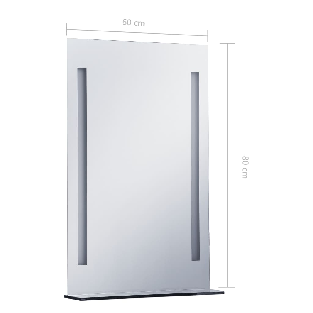 Kylpyhuoneen LED-seinäpeili hyllyllä 60x80 cm - Sisustajankoti.fi