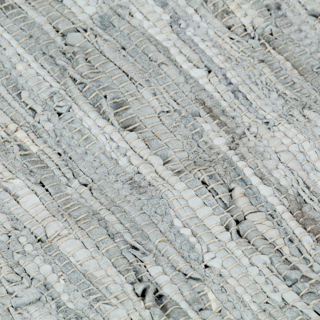 Käsin punottu chindi-matto nahka 190x280 cm vaaleanharmaa - Sisustajankoti.fi