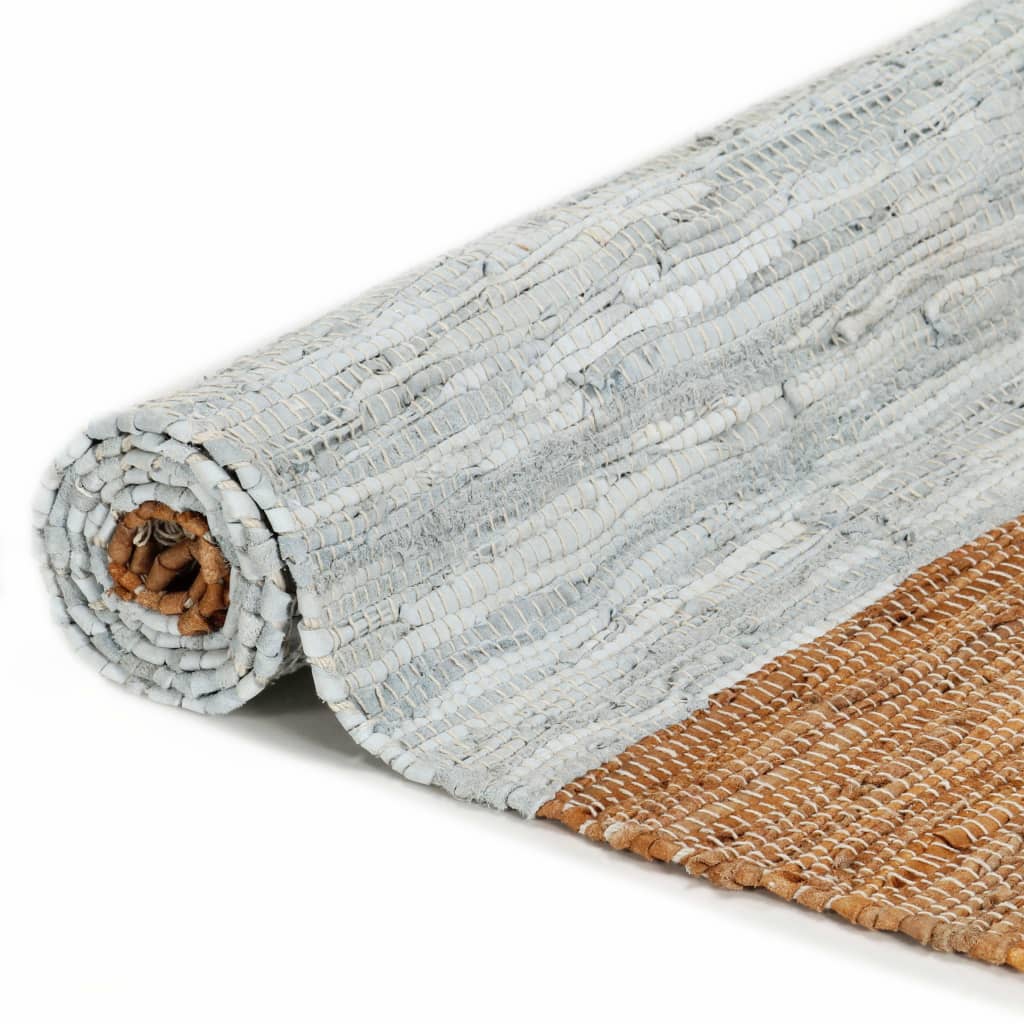 Käsin punottu chindi-matto nahka 160x230 cm vaaleanharmaa/rusk. - Sisustajankoti.fi