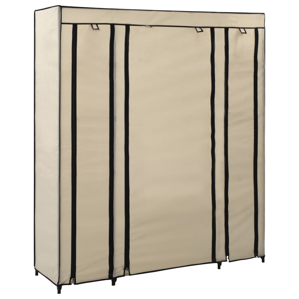 Vaatekaappi lokeroilla ja tangoilla kangas 150x45x176 cm kerma - Sisustajankoti.fi