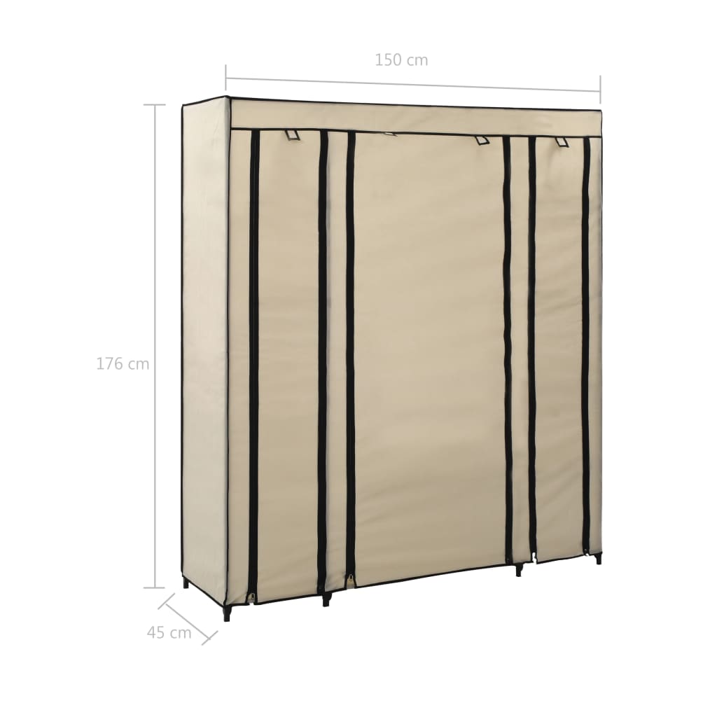 Vaatekaappi lokeroilla ja tangoilla kangas 150x45x176 cm kerma - Sisustajankoti.fi