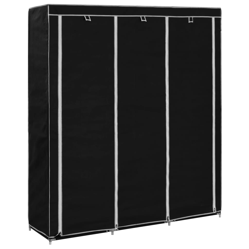 Vaatekaappi lokeroilla ja tangoilla kangas 150x45x175 cm musta - Sisustajankoti.fi