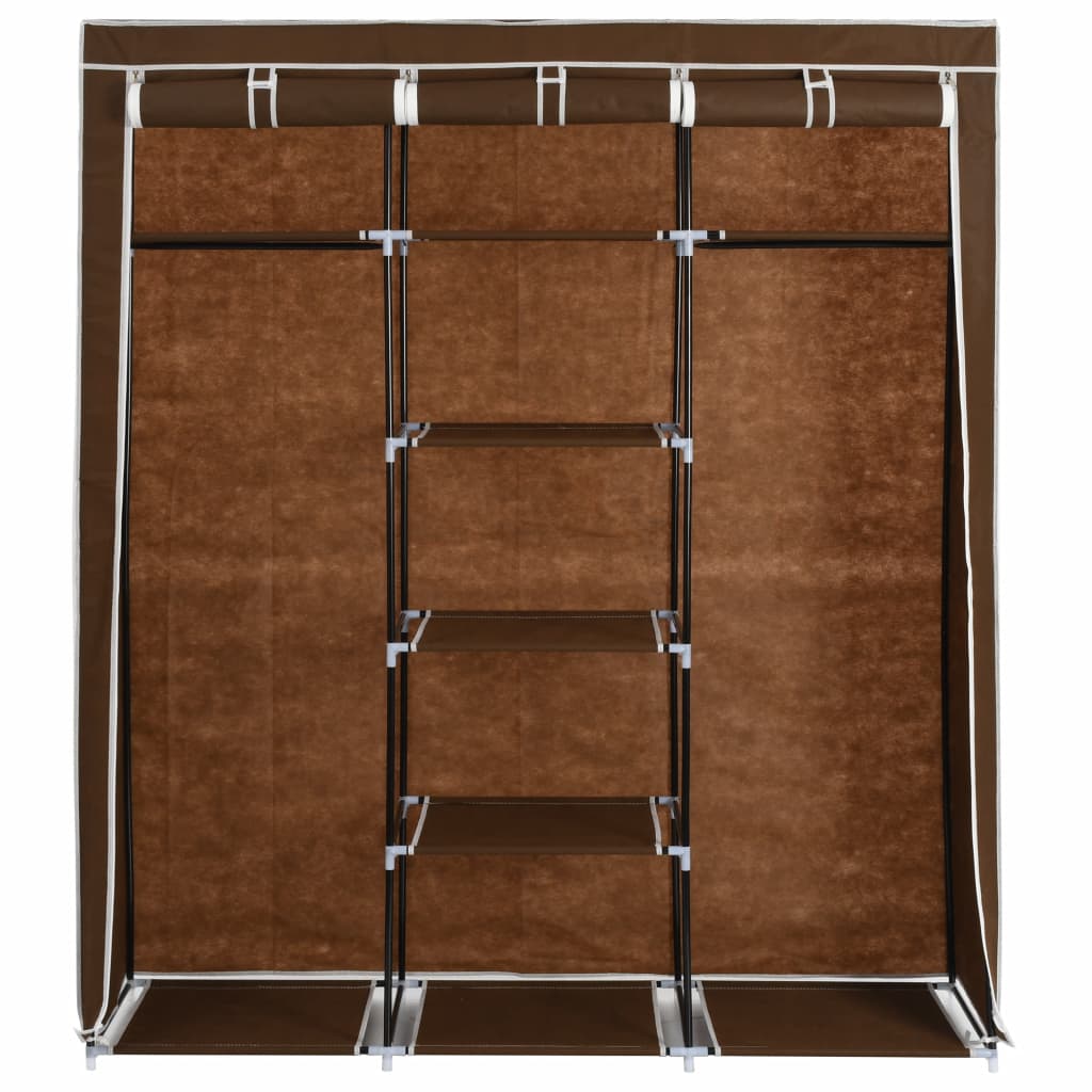 Vaatekaappi lokeroilla ja tangoilla kangas 150x45x175 cm ruskea - Sisustajankoti.fi