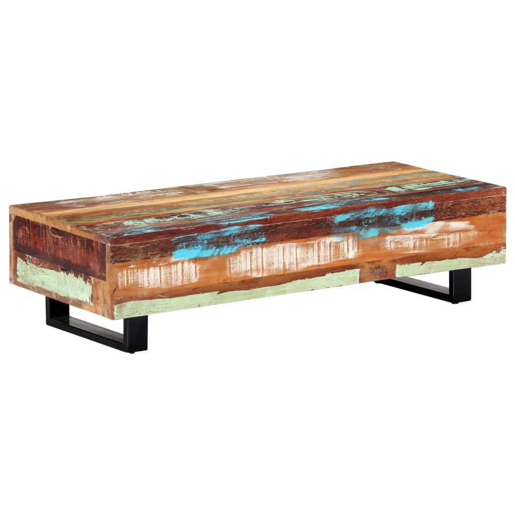 Sohvapöytä 120x50x30 cm täysi kierrätetty puu ja teräs - Sisustajankoti.fi