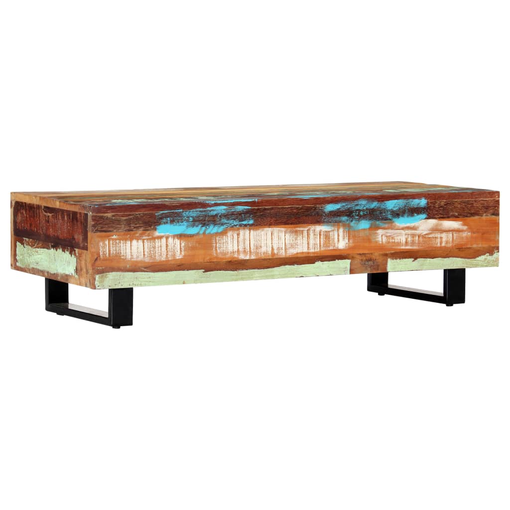 Sohvapöytä 120x50x30 cm täysi kierrätetty puu ja teräs - Sisustajankoti.fi
