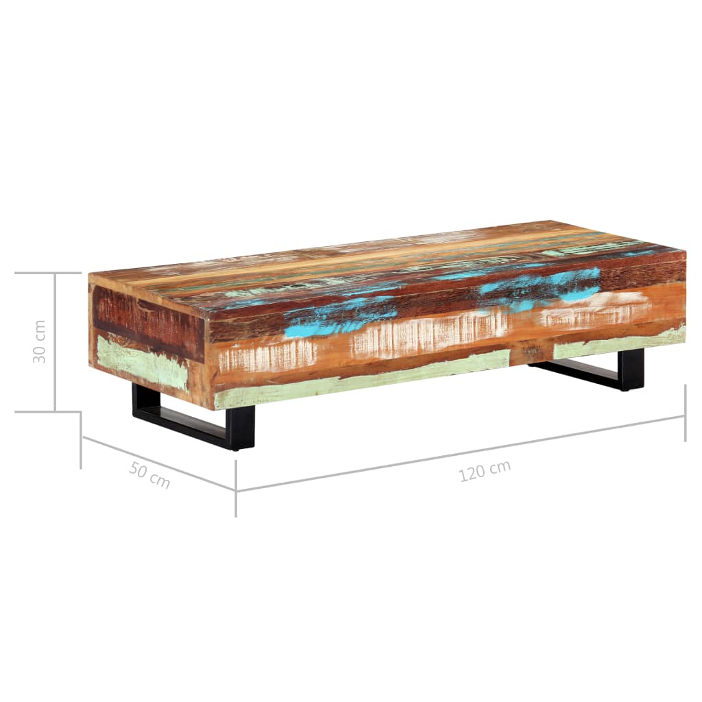 Sohvapöytä 120x50x30 cm täysi kierrätetty puu ja teräs - Sisustajankoti.fi
