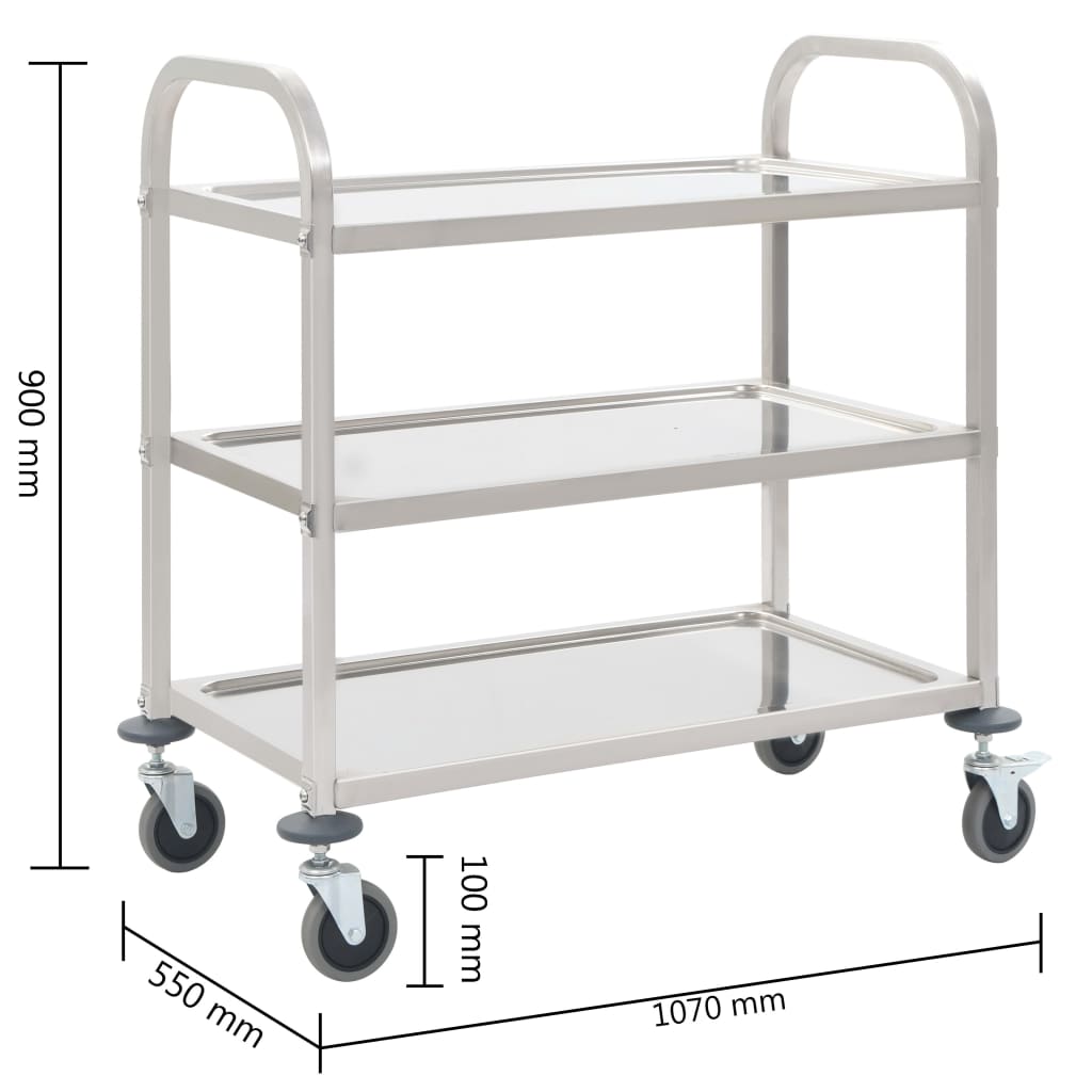 3-tasoinen tarjoiluvaunu 107x55x90 cm ruostumaton teräs - Sisustajankoti.fi