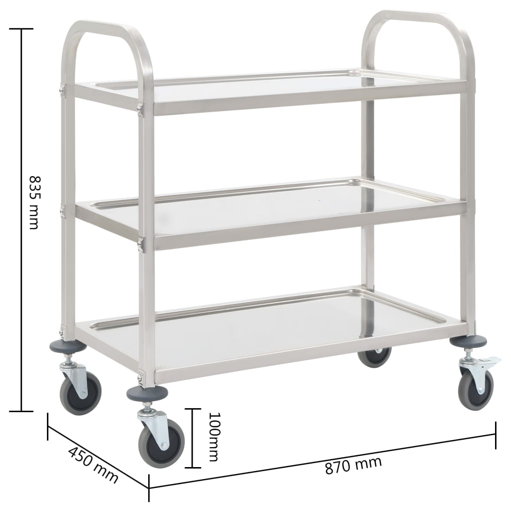 3-tasoinen tarjoiluvaunu 87x45x83,5 cm ruostumaton teräs - Sisustajankoti.fi