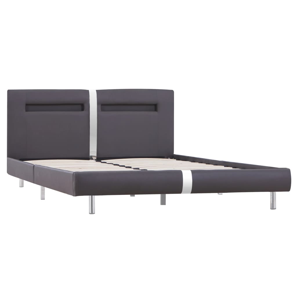 Sängynrunko LED-valolla harmaa keinonahka 135x190 cm - Sisustajankoti.fi