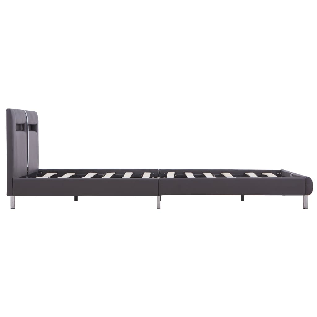 Sängynrunko LED-valolla harmaa keinonahka 135x190 cm - Sisustajankoti.fi