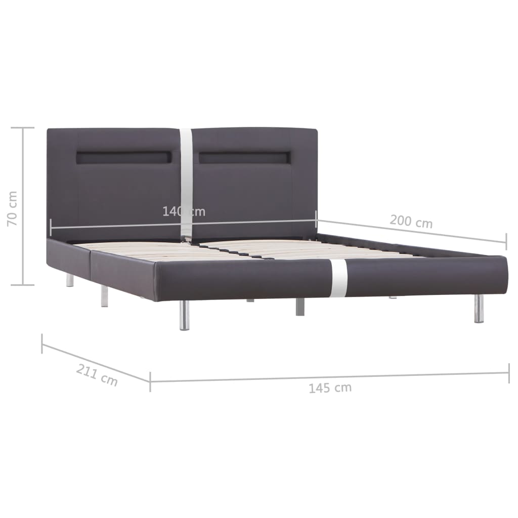 Sängynrunko LED-valolla harmaa keinonahka 135x190 cm - Sisustajankoti.fi