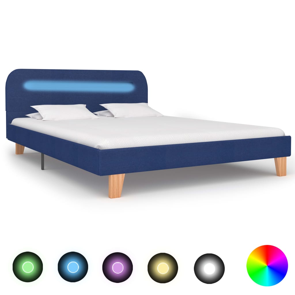 Sängynrunko LED-valolla sininen kangas 135x190 cm - Sisustajankoti.fi