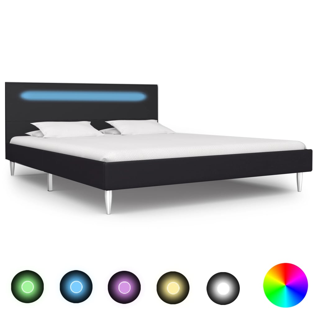 Sängynrunko LED-valolla musta kangas 135x190 cm - Sisustajankoti.fi