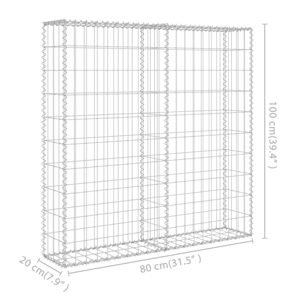 Gabionseinä kansilla galvanoitu teräs 80x20x100 cm - Sisustajankoti.fi