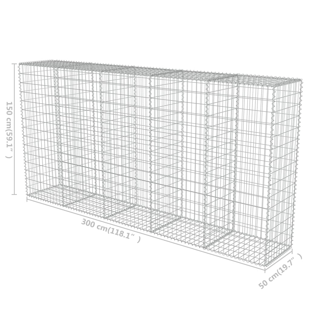 Gabionseinä kansilla galvanoitu teräs 300x50x150 cm - Sisustajankoti.fi