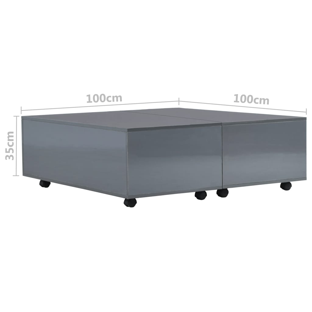 Sohvapöytä korkeakiilto harmaa 100x100x35 cm - Sisustajankoti.fi
