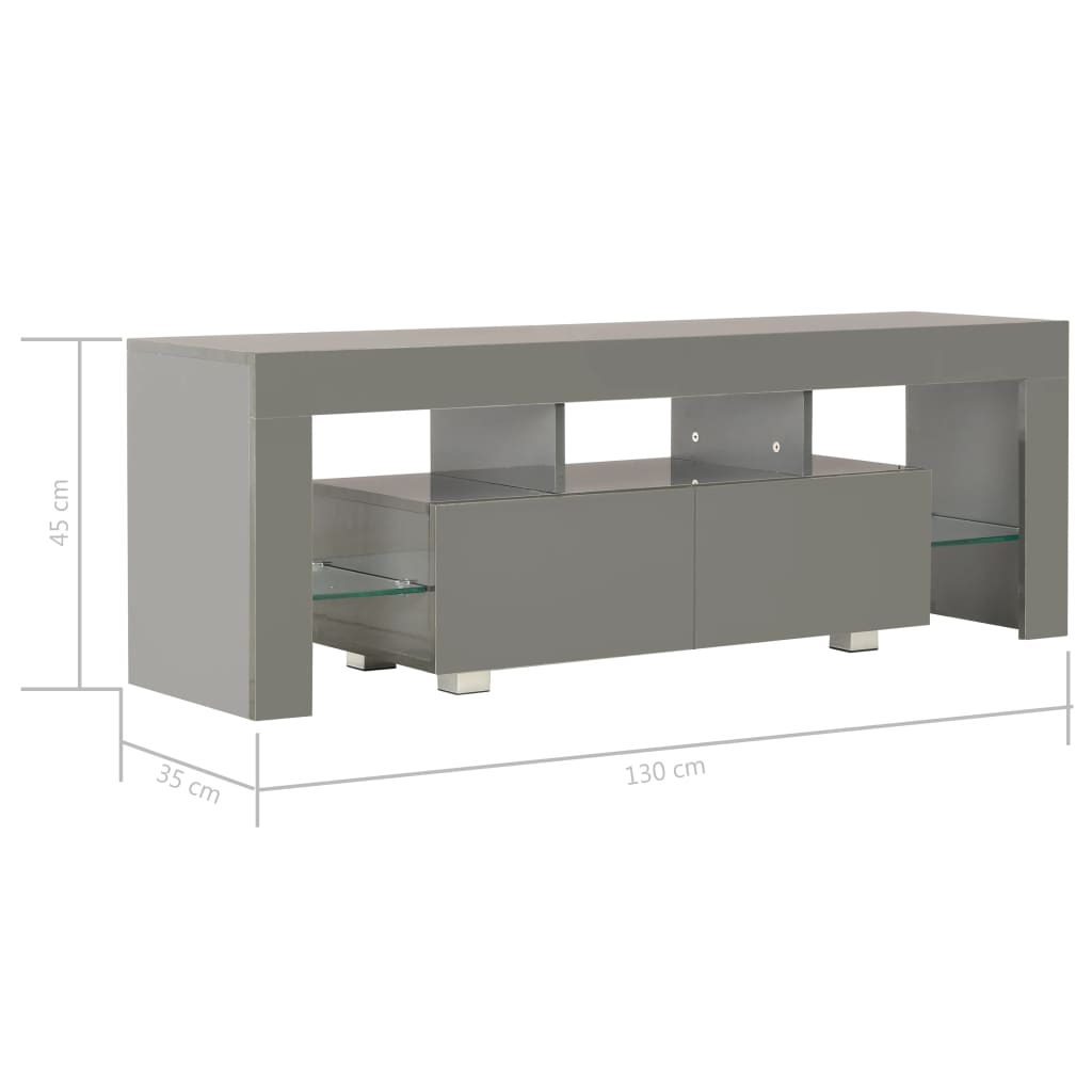 TV-taso LED-valoilla korkeakiilto harmaa 130x35x45 cm - Sisustajankoti.fi