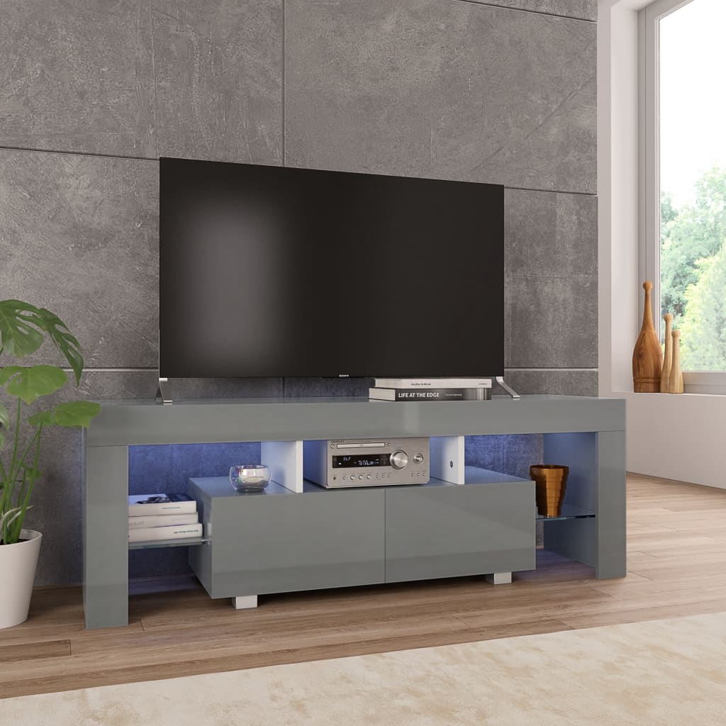 TV-taso LED-valoilla korkeakiilto harmaa 130x35x45 cm - Sisustajankoti.fi