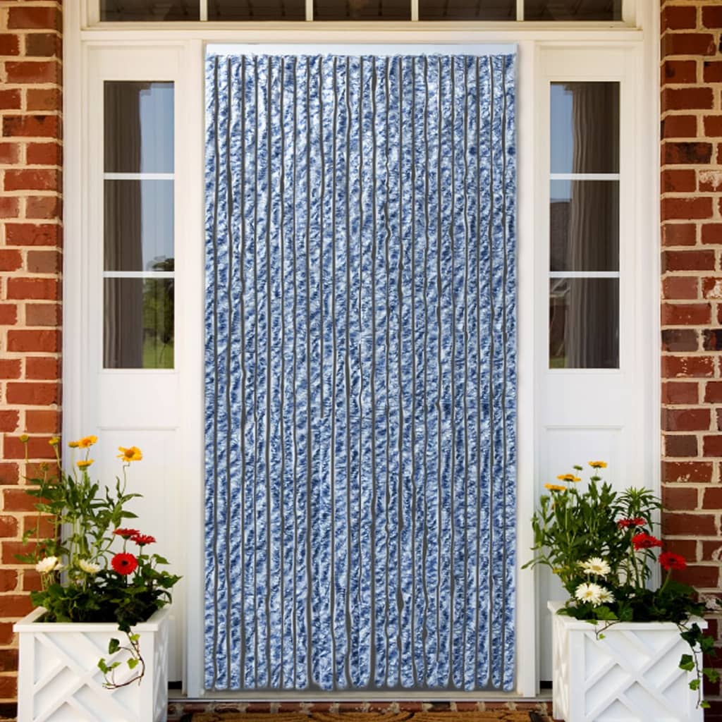 Hyönteisverho sininen, valkoinen ja hopea 100x220 cm Chenille - Sisustajankoti.fi