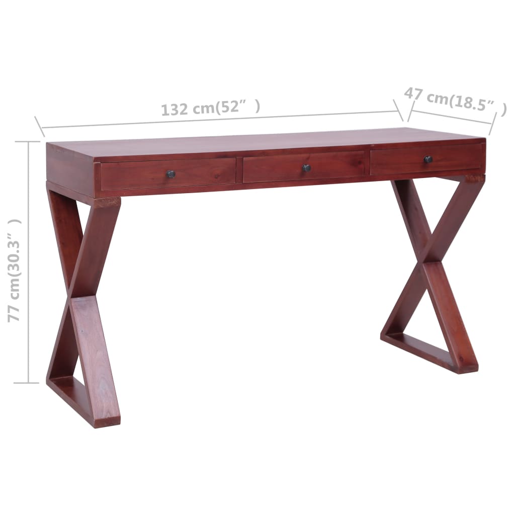 Tietokonepöytä ruskea 132x47x77 cm täysi mahonki - Sisustajankoti.fi