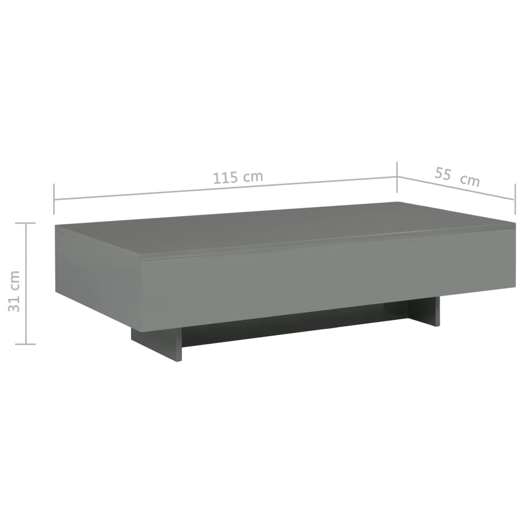 Sohvapöytä korkeakiiltoinen harmaa 115x55x31 cm MDF - Sisustajankoti.fi