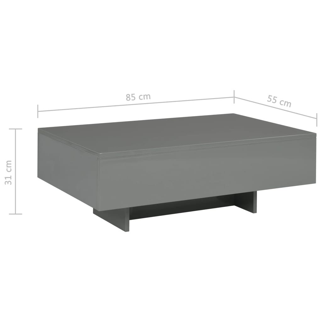Sohvapöytä korkeakiiltoinen harmaa 85x55x31 cm MDF - Sisustajankoti.fi