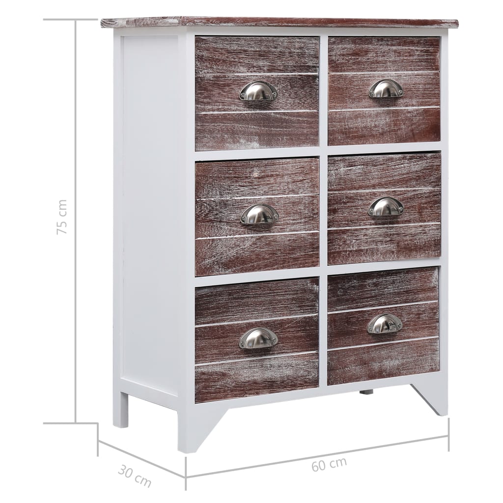 Sivukaappi kuudella laatikolla ruskea 60x30x75 cm keisaripuu - Sisustajankoti.fi