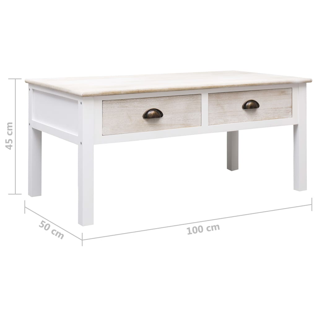 Sohvapöytä valkoinen ja luonnollinen 100x50x45 cm puu - Sisustajankoti.fi