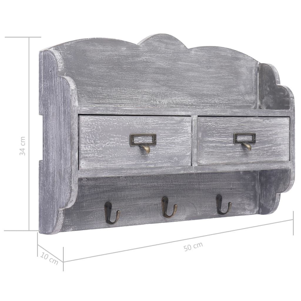 Seinälle kiinnitettävä naulakko harmaa 50x10x34 cm puu - Sisustajankoti.fi