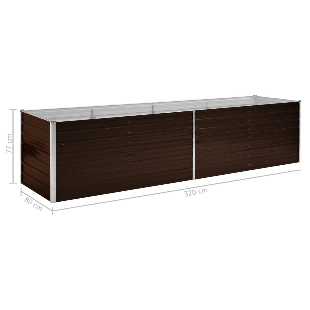 Korotettu kukkalaatikko ruskea 320x80x77 cm galvanoitu teräs - Sisustajankoti.fi