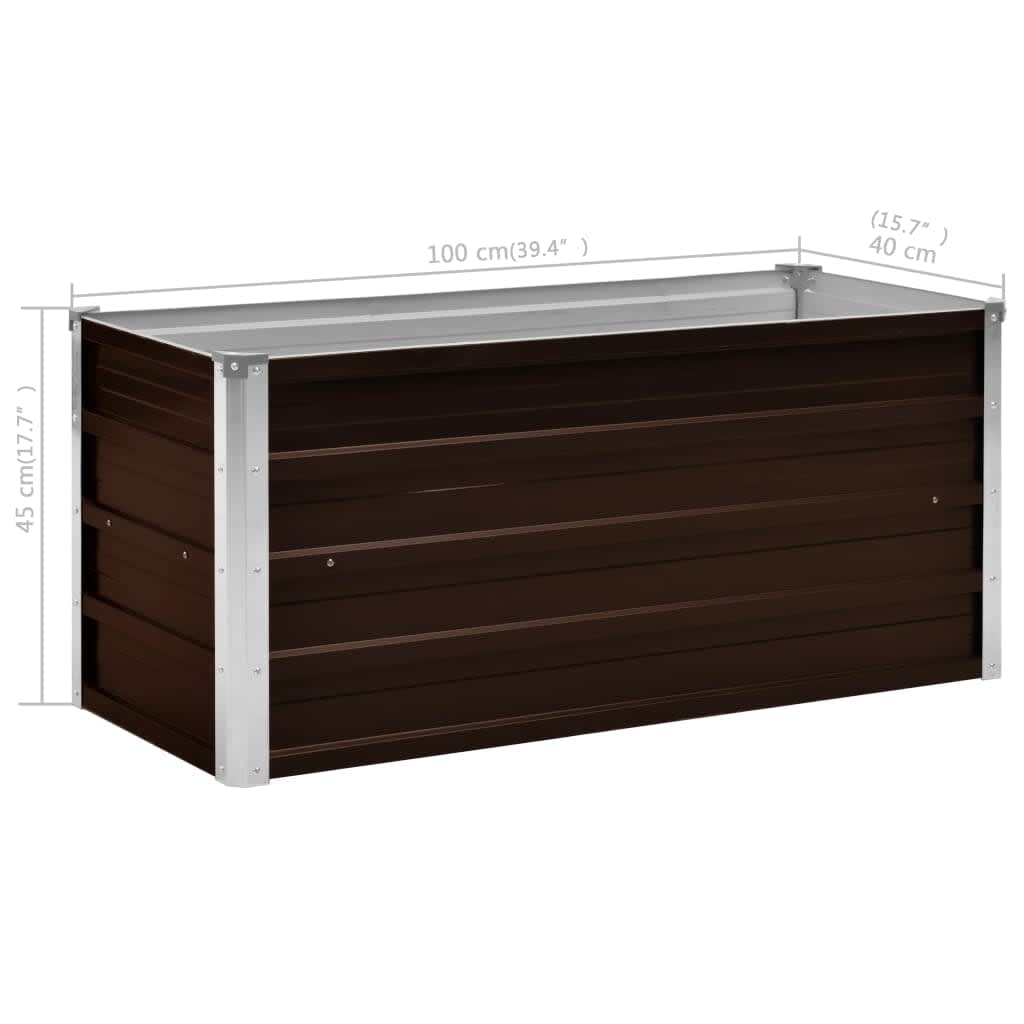 Korotettu kukkalaatikko ruskea 100x40x45 cm galvanoitu teräs - Sisustajankoti.fi