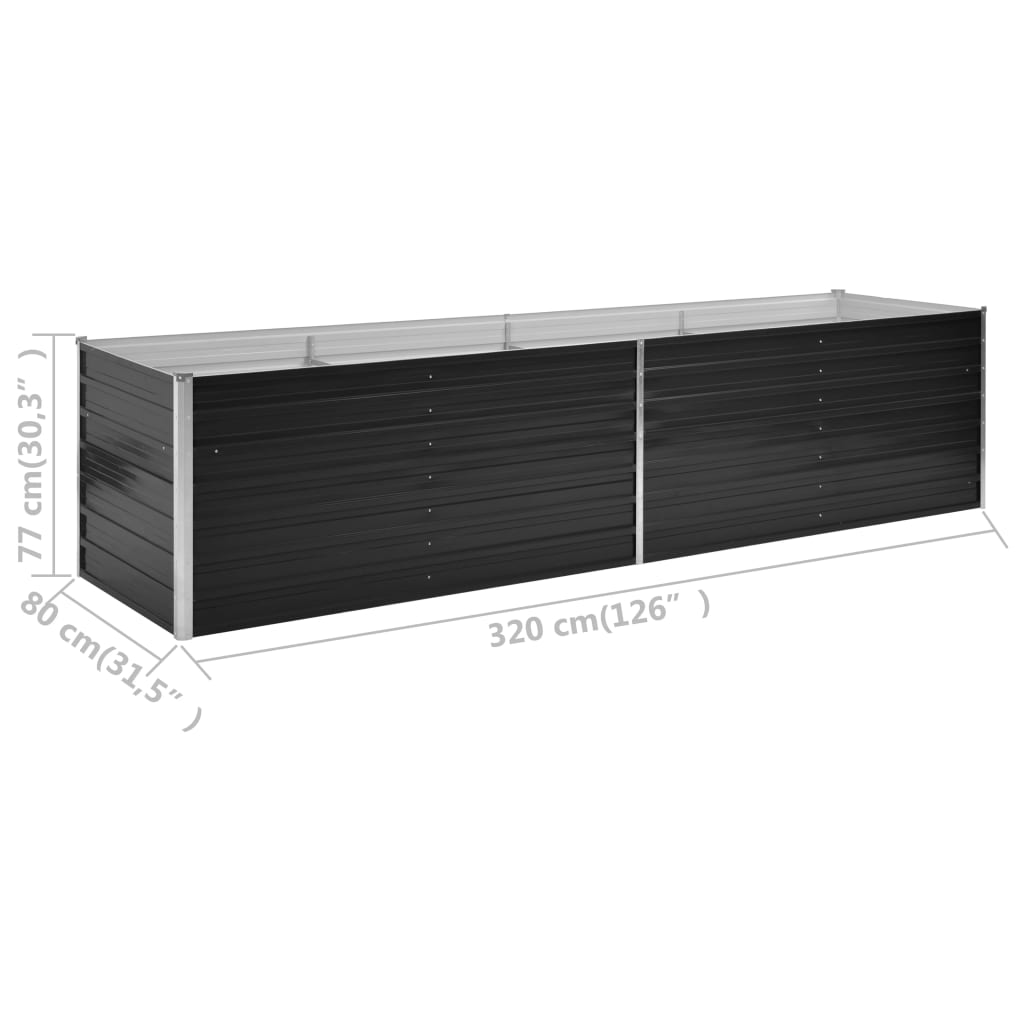 Korotettu kukkalaatikko antrasiitti 320x80x77 cm galv. teräs - Sisustajankoti.fi