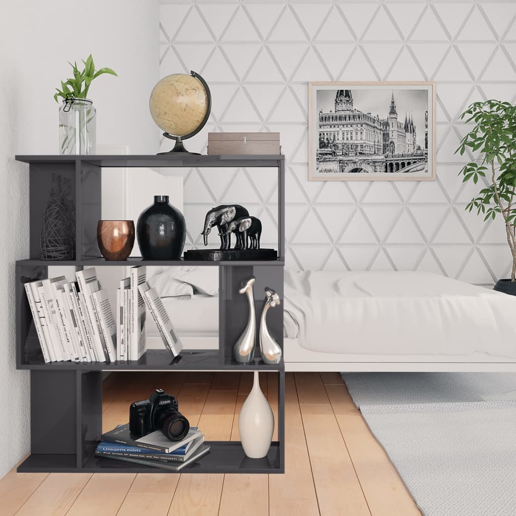 Kirjahylly/tilanjakaja korkeakiilto harmaa 80x24x96cm - Sisustajankoti.fi