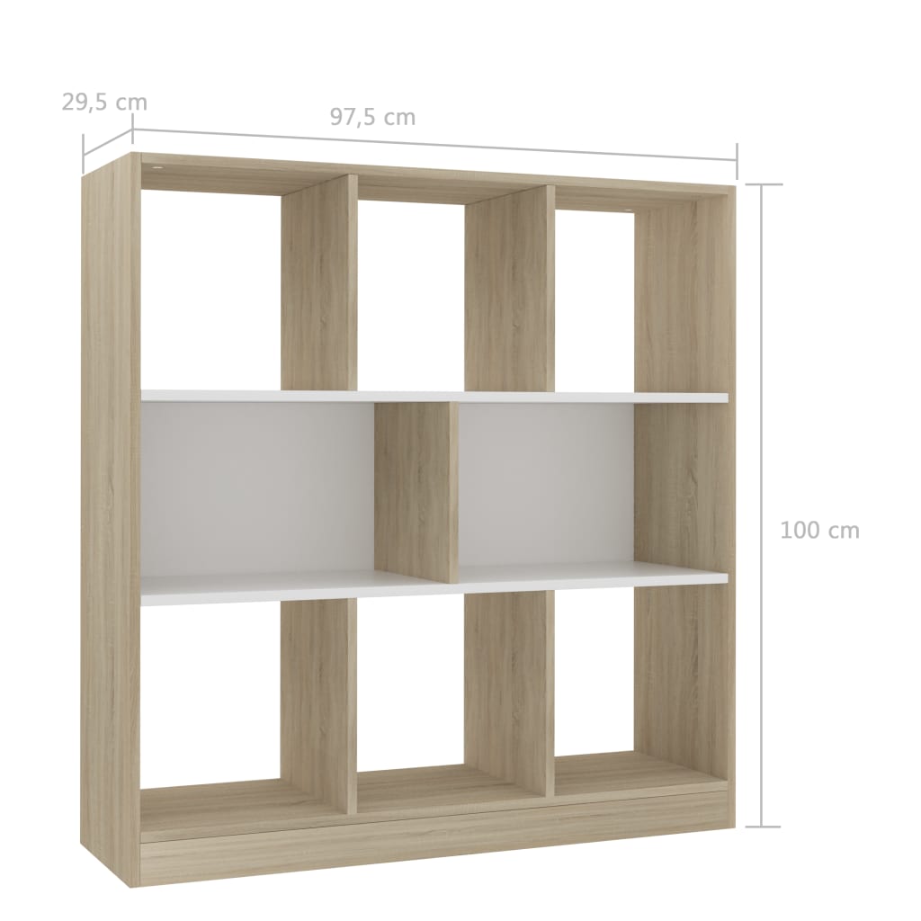 Kirjahylly valkoinen ja Sonoma tammi 97,5x29,5x100 cm - Sisustajankoti.fi