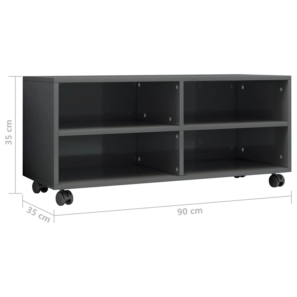 TV-taso rullapyörillä korkeakiilto harmaa 90x35x35 cm - Sisustajankoti.fi