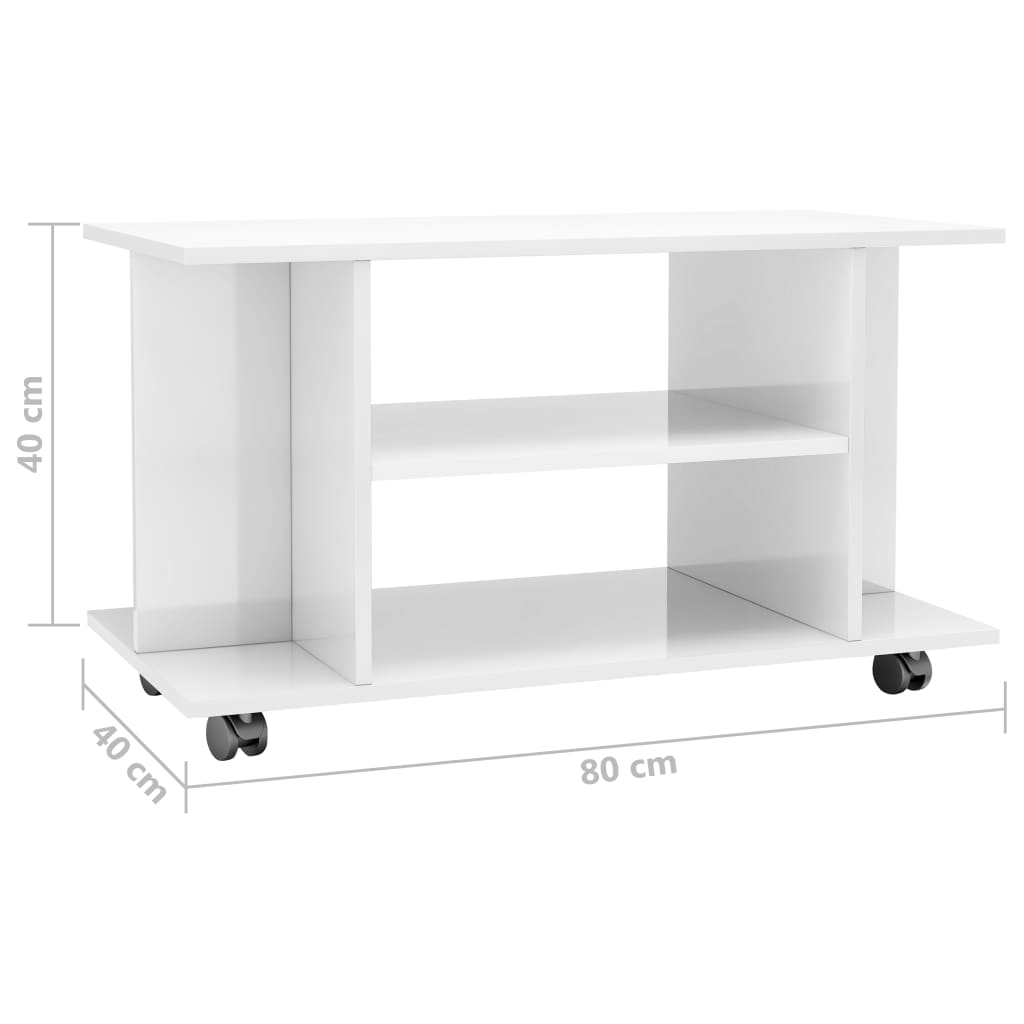 TV-taso rullapyörillä korkeakiilto valk. 80x40x40 cm - Sisustajankoti.fi