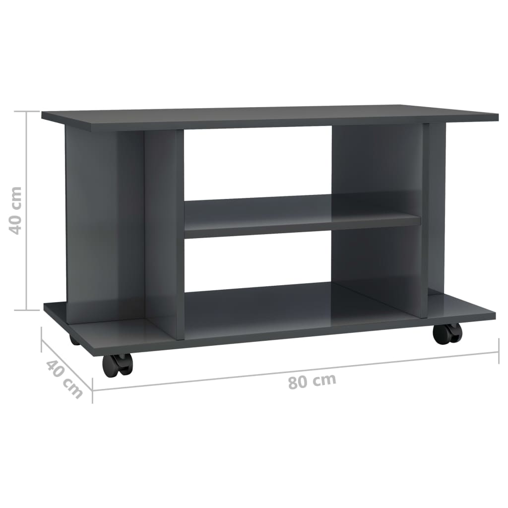TV-taso rullapyörillä korkeakiilto harmaa 80x40x40 cm - Sisustajankoti.fi