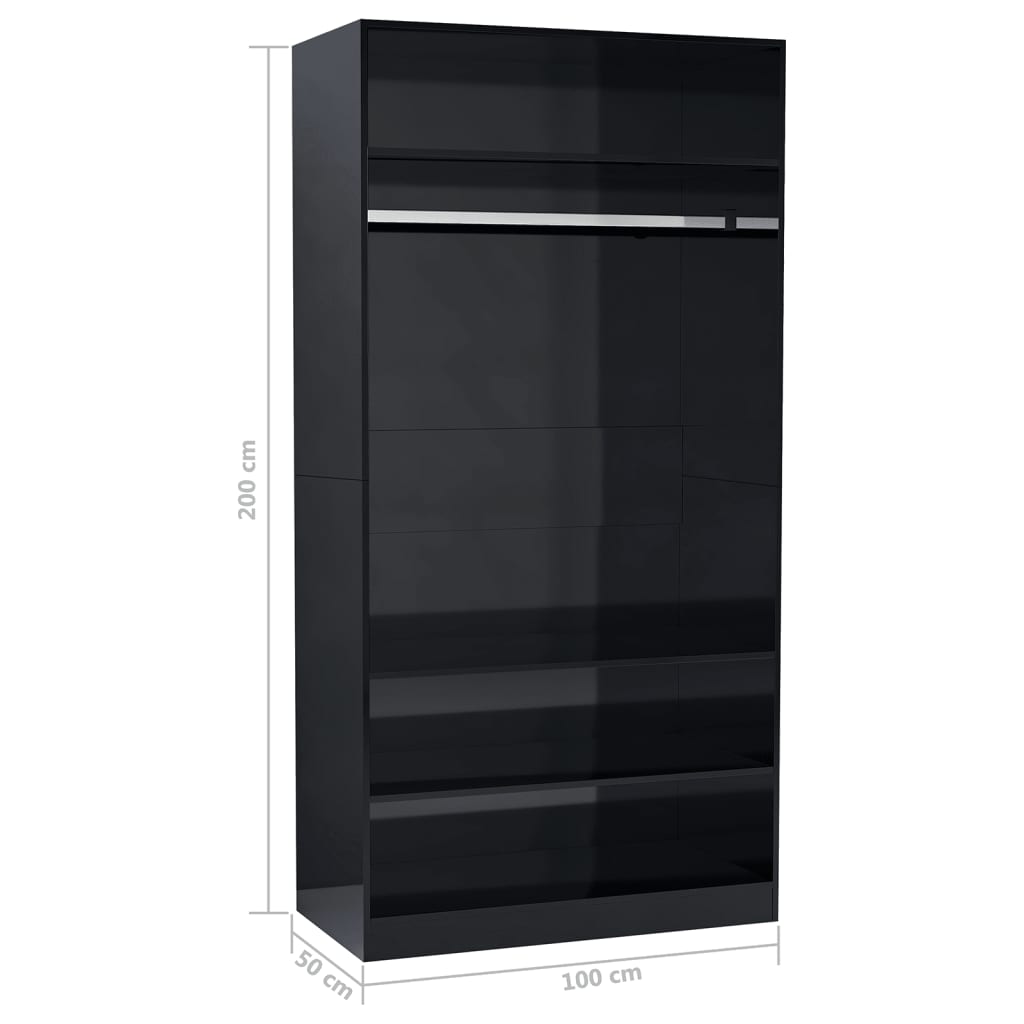 Vaatekaappi korkeakiilto musta 100x50x200 cm - Sisustajankoti.fi