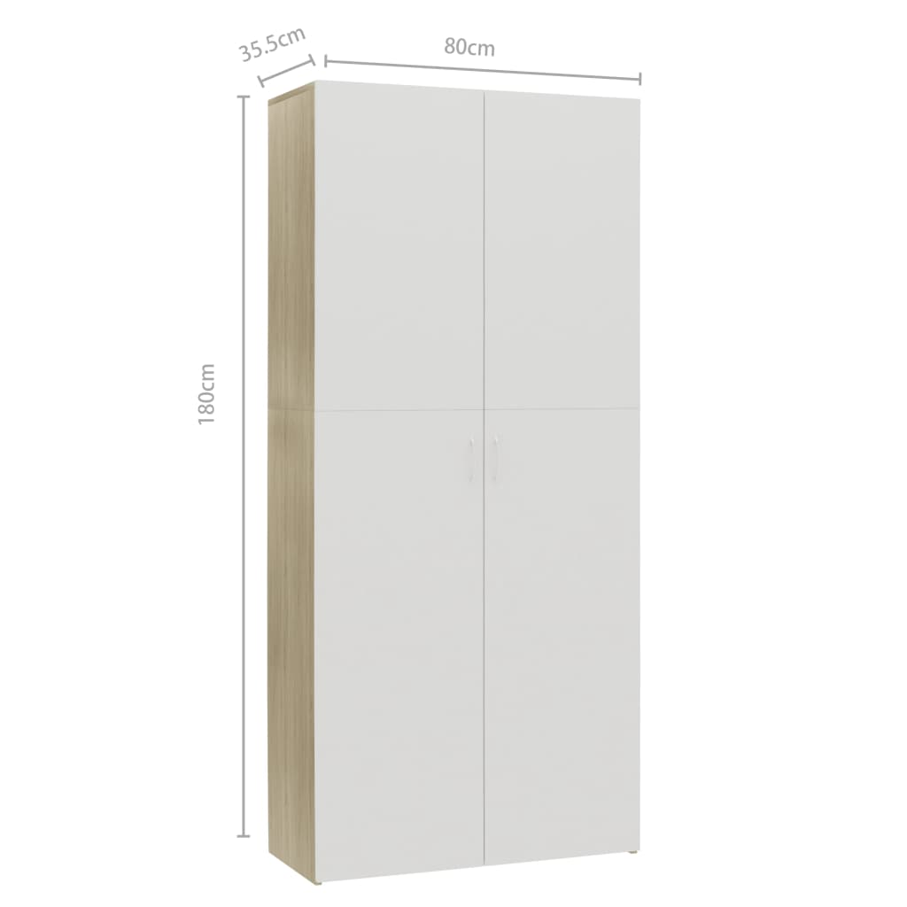 Kenkäkaappi valkoinen ja tammi 80x35,5x180 cm - Sisustajankoti.fi