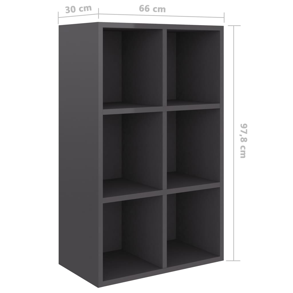 Kirjahylly/senkki korkeakiilto harmaa 66x30x97,8 cm - Sisustajankoti.fi